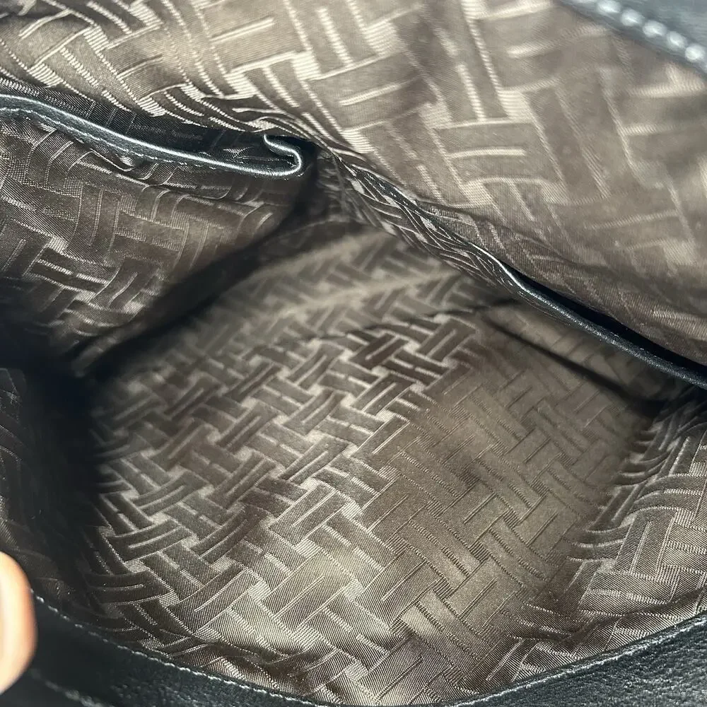 Cole Haan Black Pebbled Leather Shoulder Bag Braided Handles Magnetic Closure